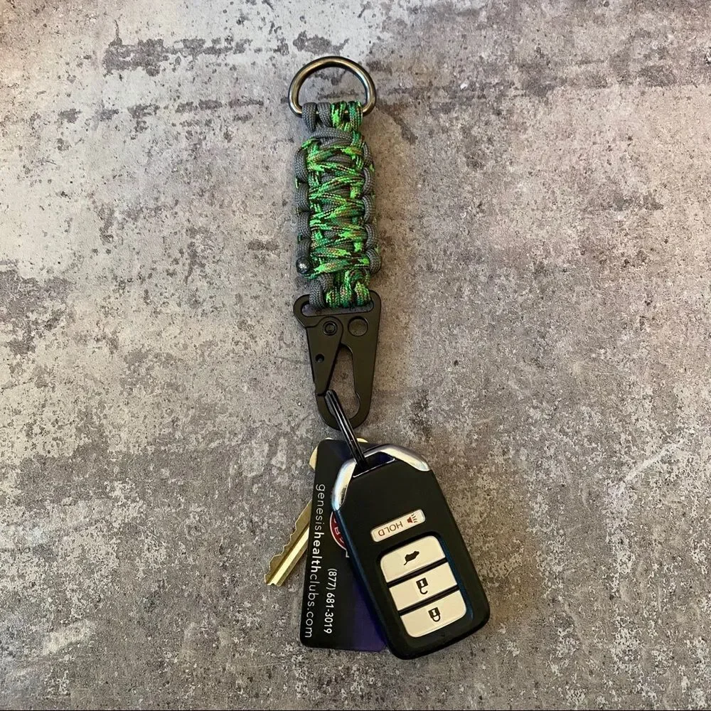 Paracord Keychain Handmade USA Unisex Sporty King Cobra Green Grey NEW